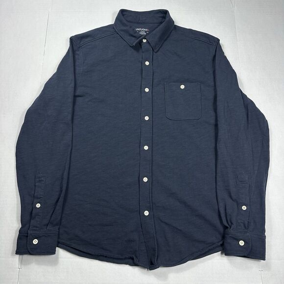 UNTUCKIT Lester Long Sleeve Button Up Front Pocket Cotton Blue Size Large - Picture 2 of 13